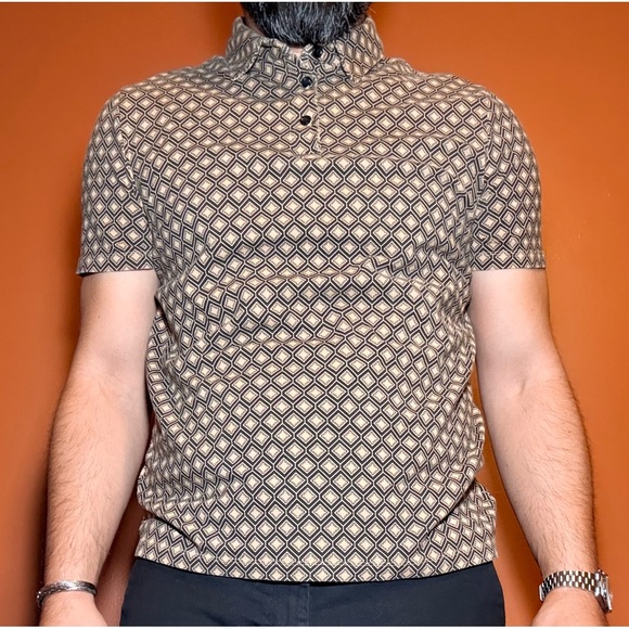 Express Other - Express Men's Polo - Black and Tan Geometric